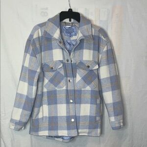 Jou Jou Light Blue & Cream Plaid Shacket Jacket